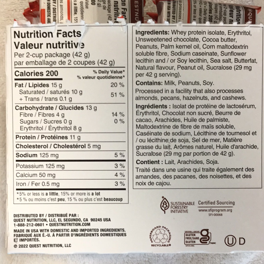 Quest Snack Cups- 2 Peanut Butter Cups- 11g Protein