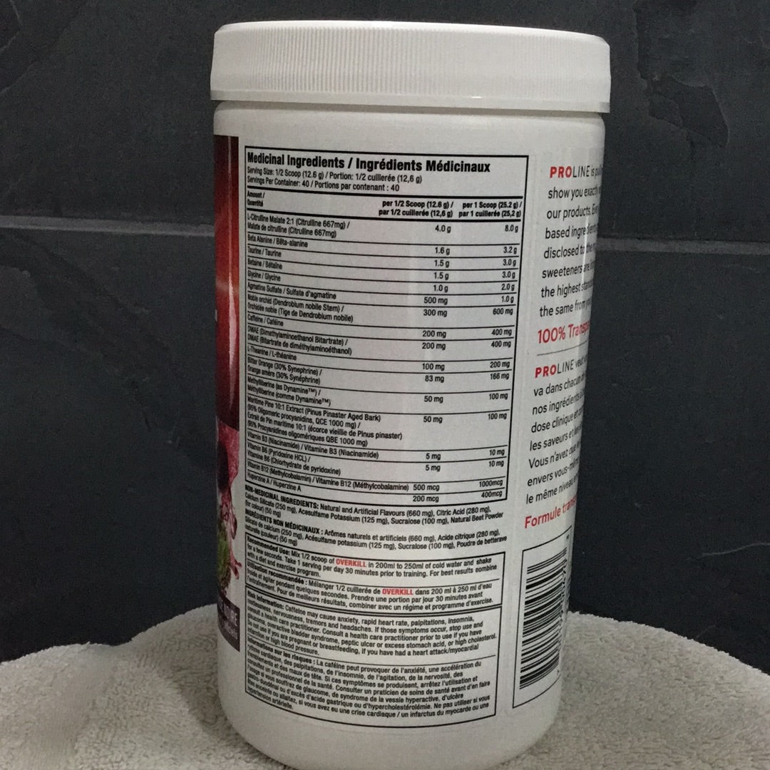 Proline Overkill Pre-workout- Black Cherry Lime- 40 Servings