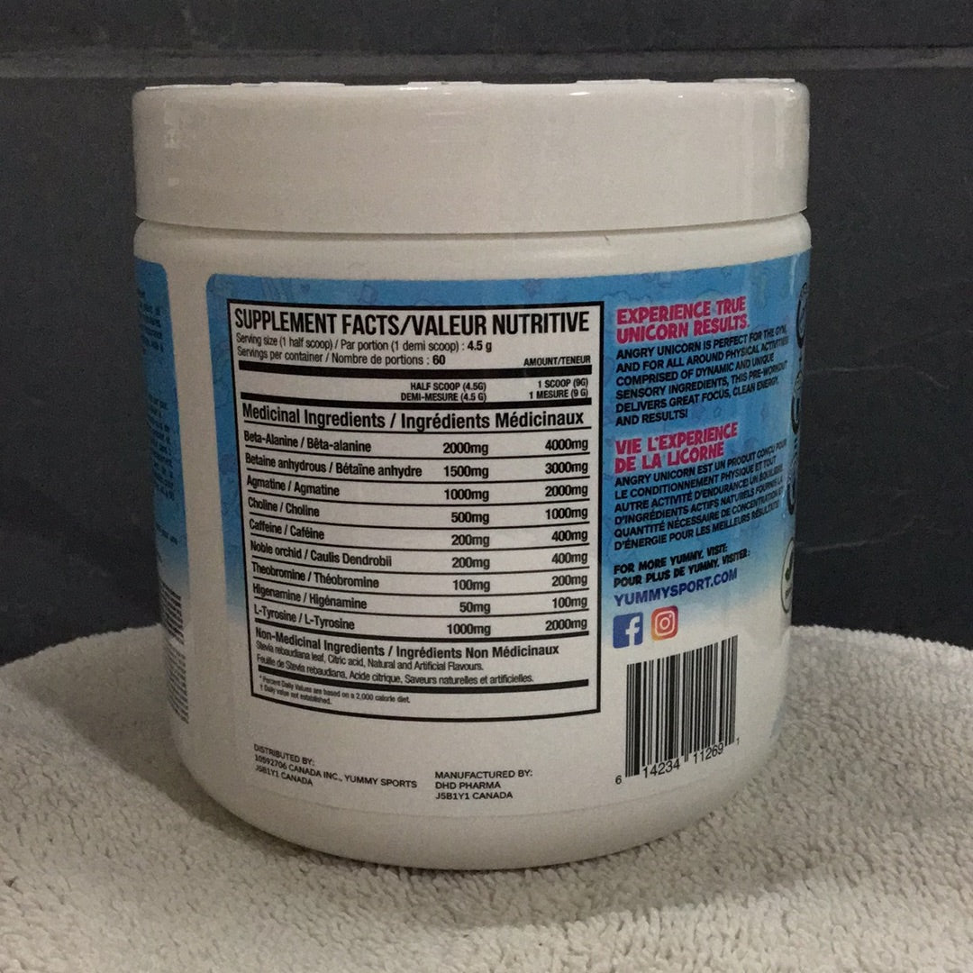 Yummy Sports Angry Unicorn Pre-workout- Blue Raspberry - 60 Servings