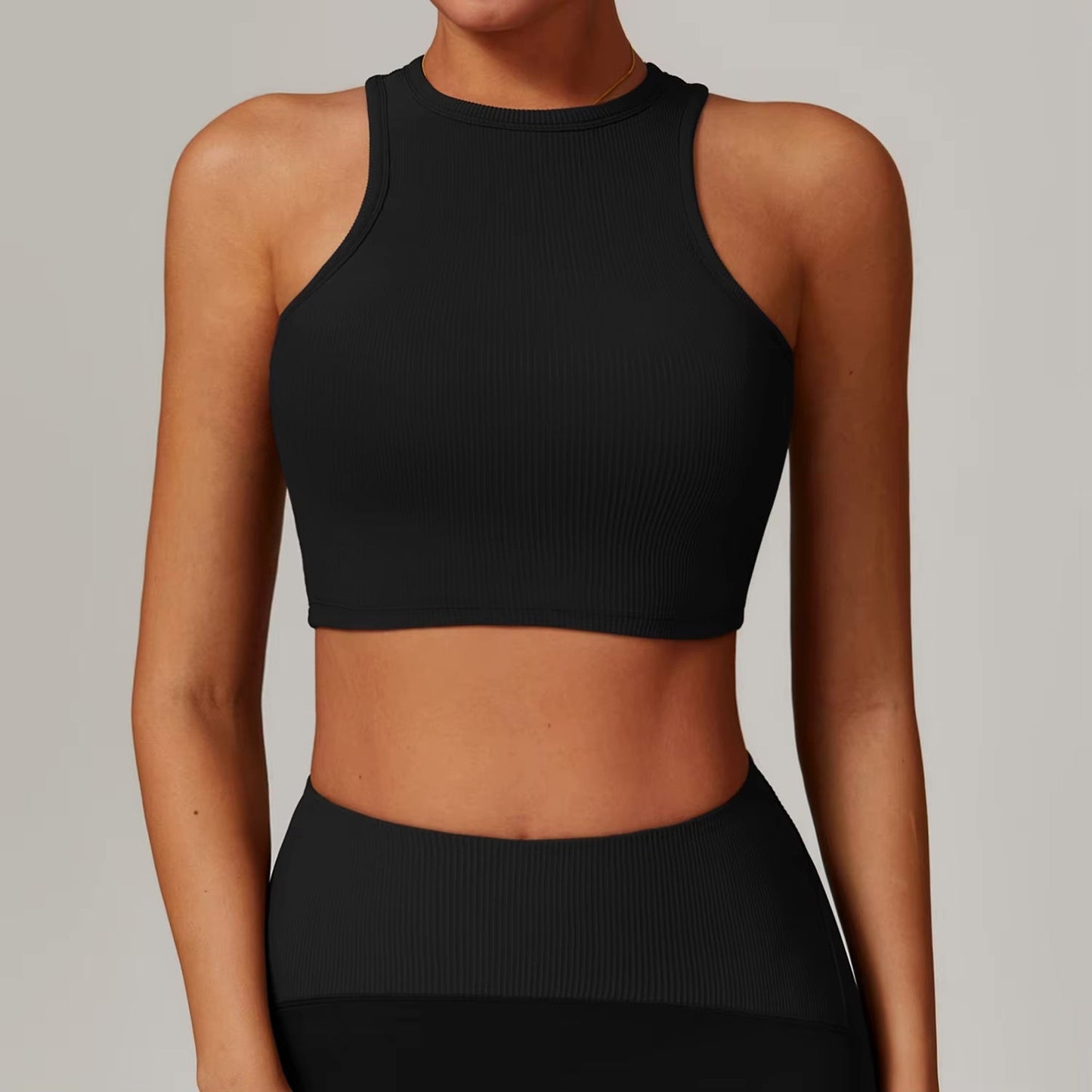Women's Ribbed Mock Neck Workout Tank β Lightweight Yoga Bra Top
