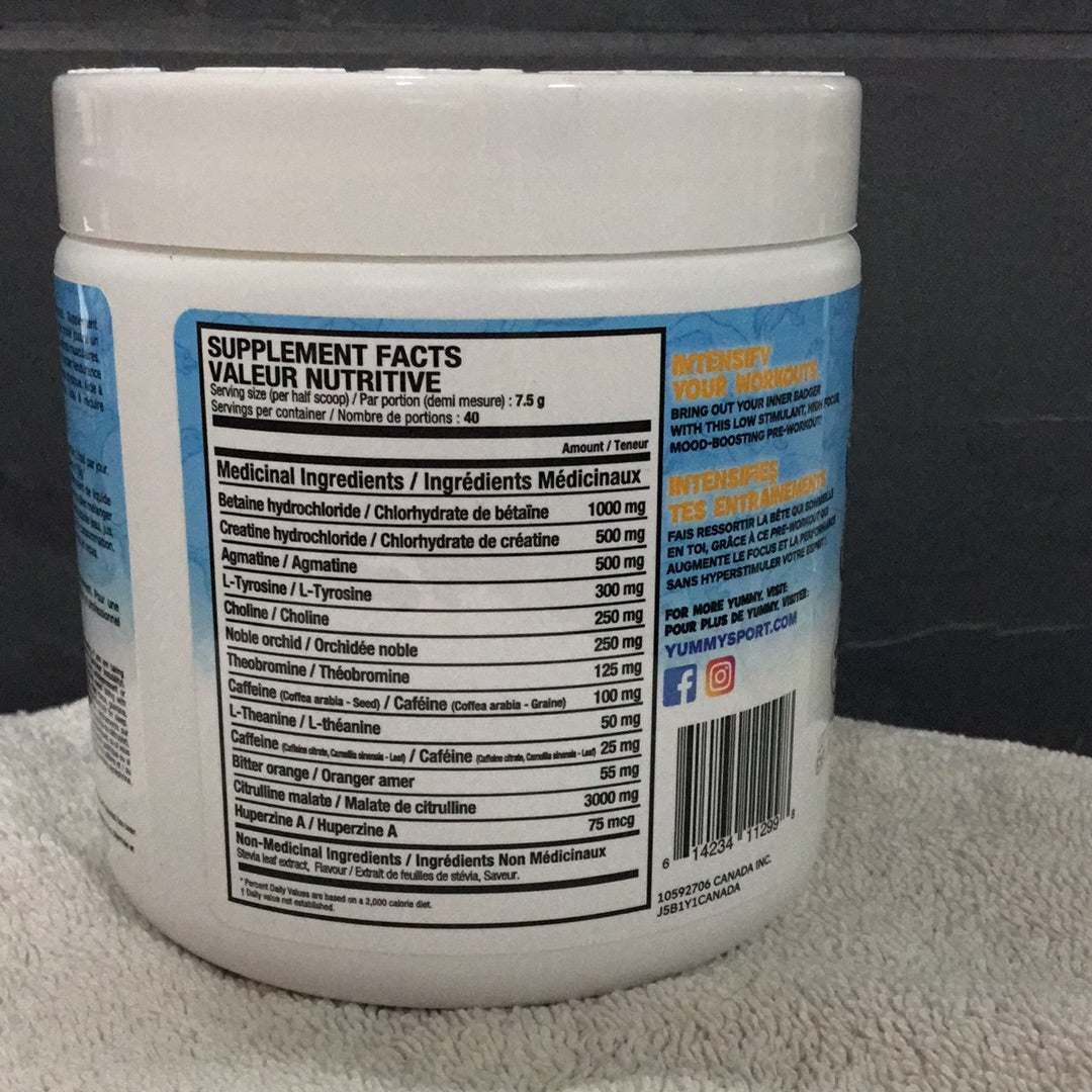 Yummy Sports Angry Badger Pre-workout- Sour Batch- 40 Servings