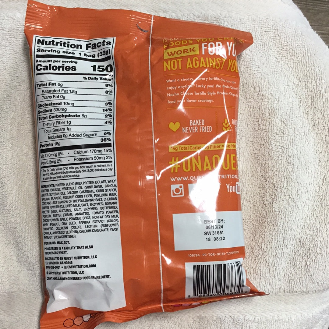 Quest Tortilla Style Protein Chips- Nacho Cheese- 18g Protein
