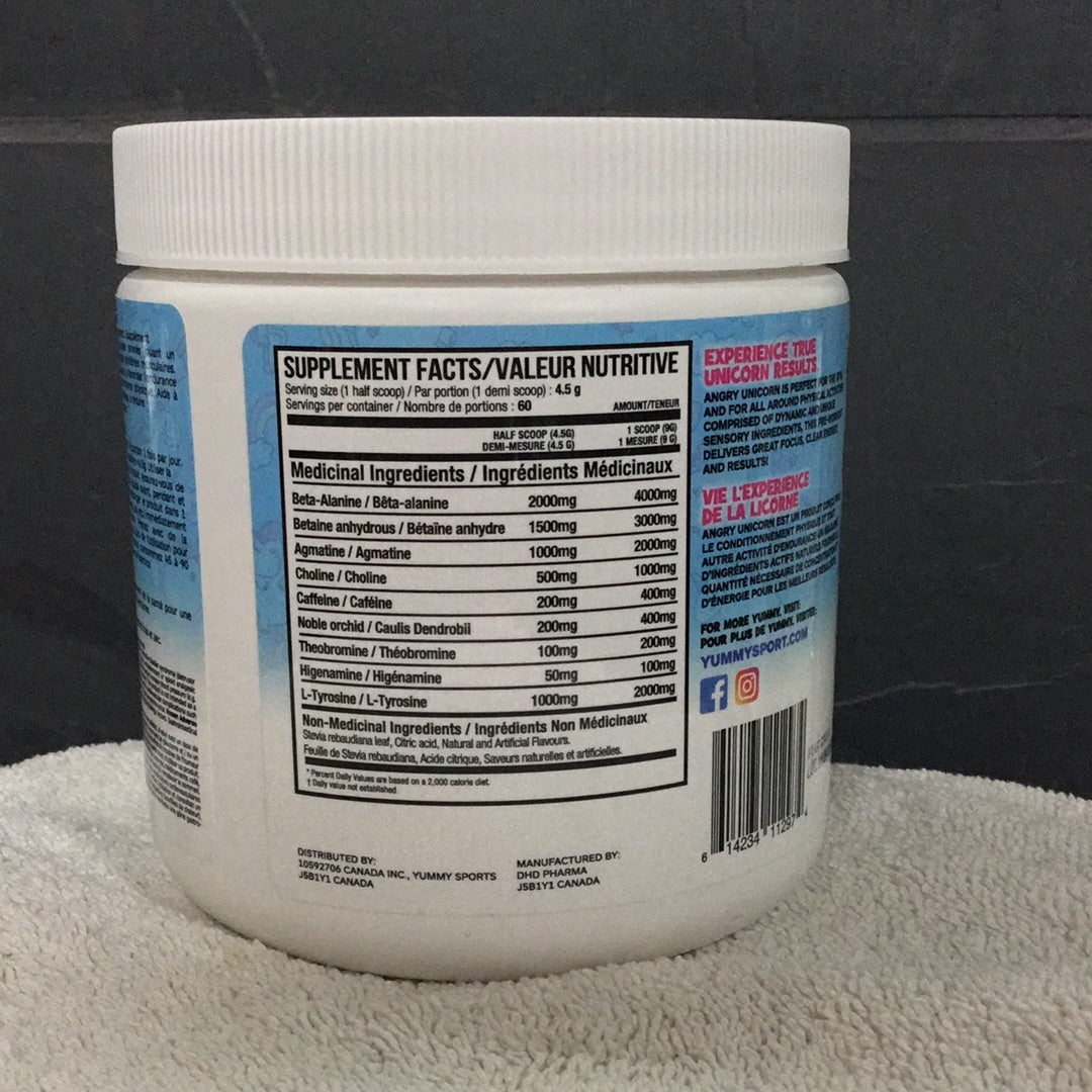 Yummy Sports Angry Unicorn Pre-workout- Funky Peach- 60 Servings