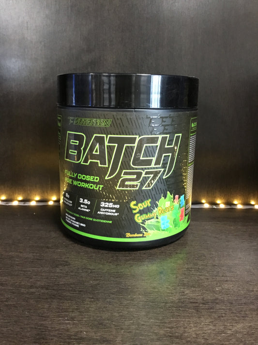 Batch 27 fully dosed pre workout- sour gummy bears