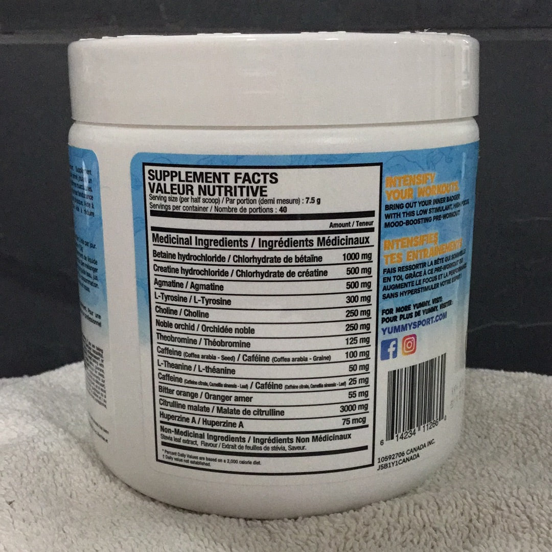 Yummy Sports Angry Badger Pre-workout- Ziclone- 40 Servings