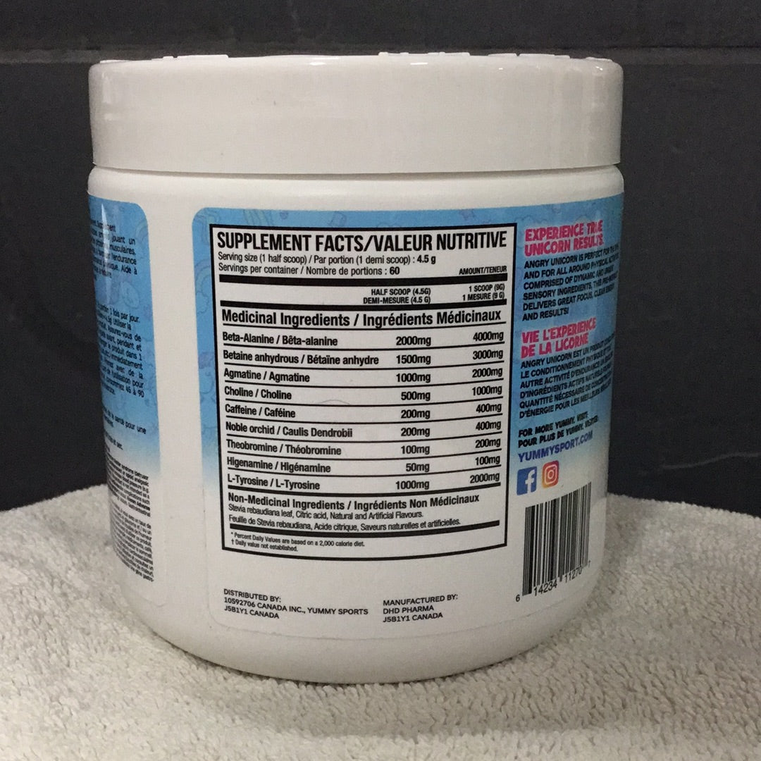 Yummy Sports Angry Unicorn Pre-workout- Sour Watermelon- 60 Servings
