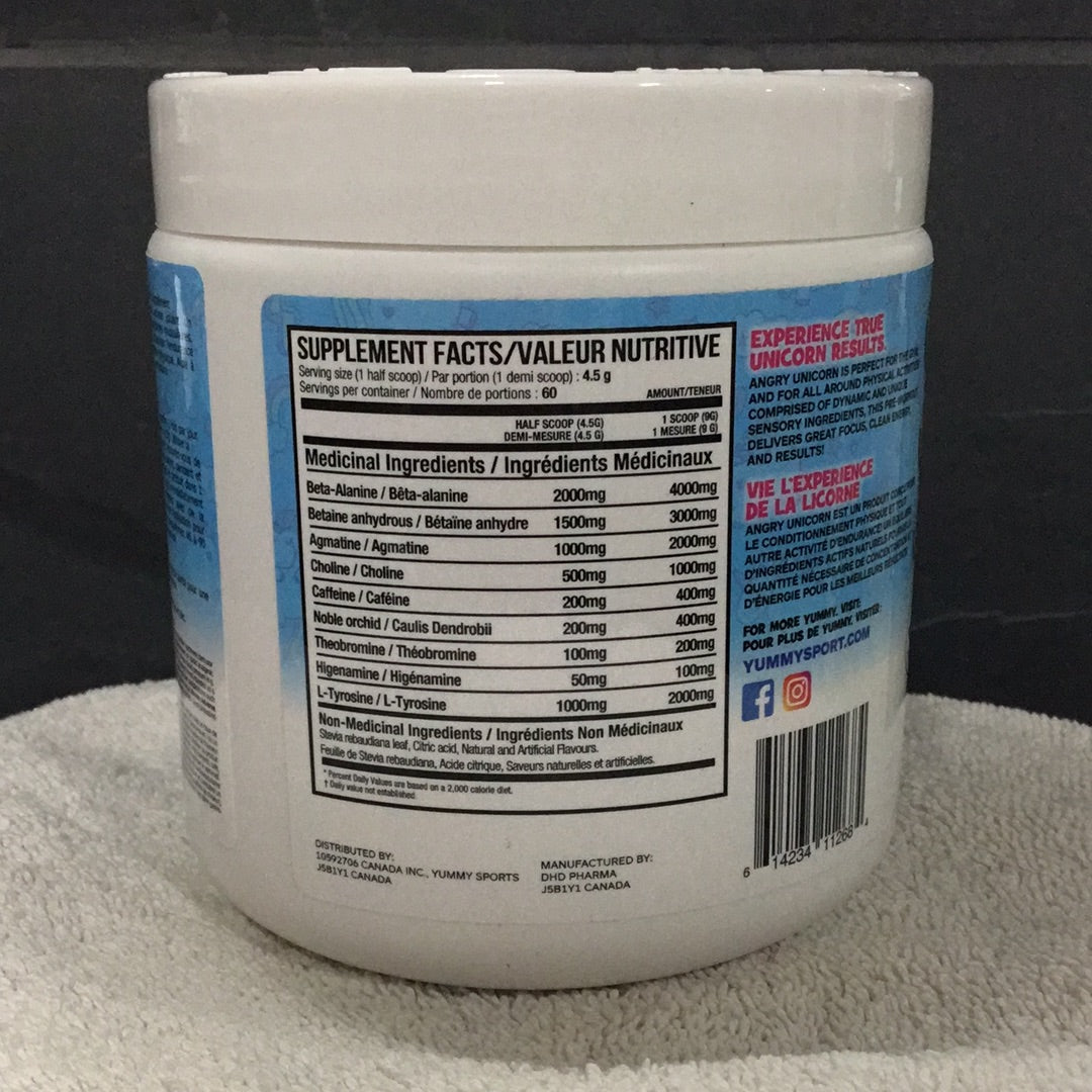 Yummy Sports Angry Unicorn Pre-workout- Ziclone- 60 Servings