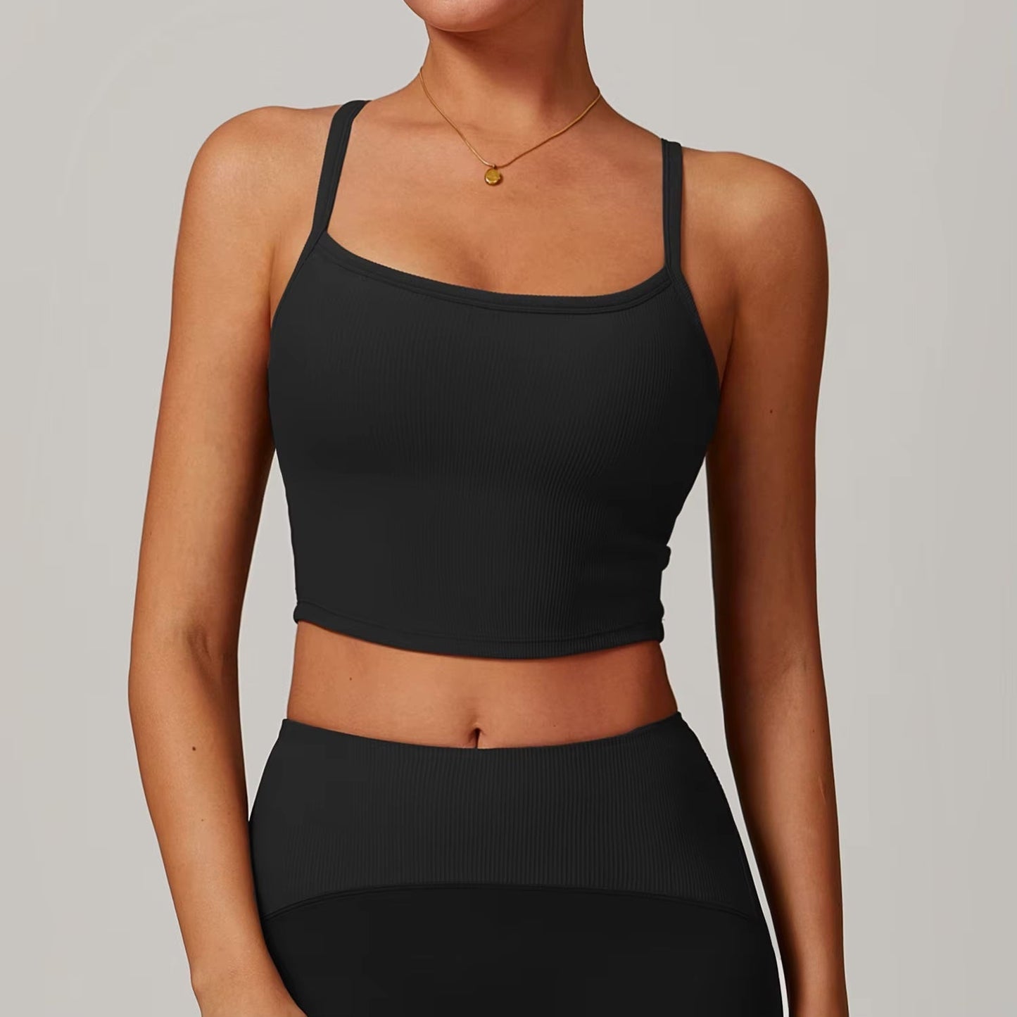 Women's Cross-Back Yoga Tank – Square Neck Sling Workout Top