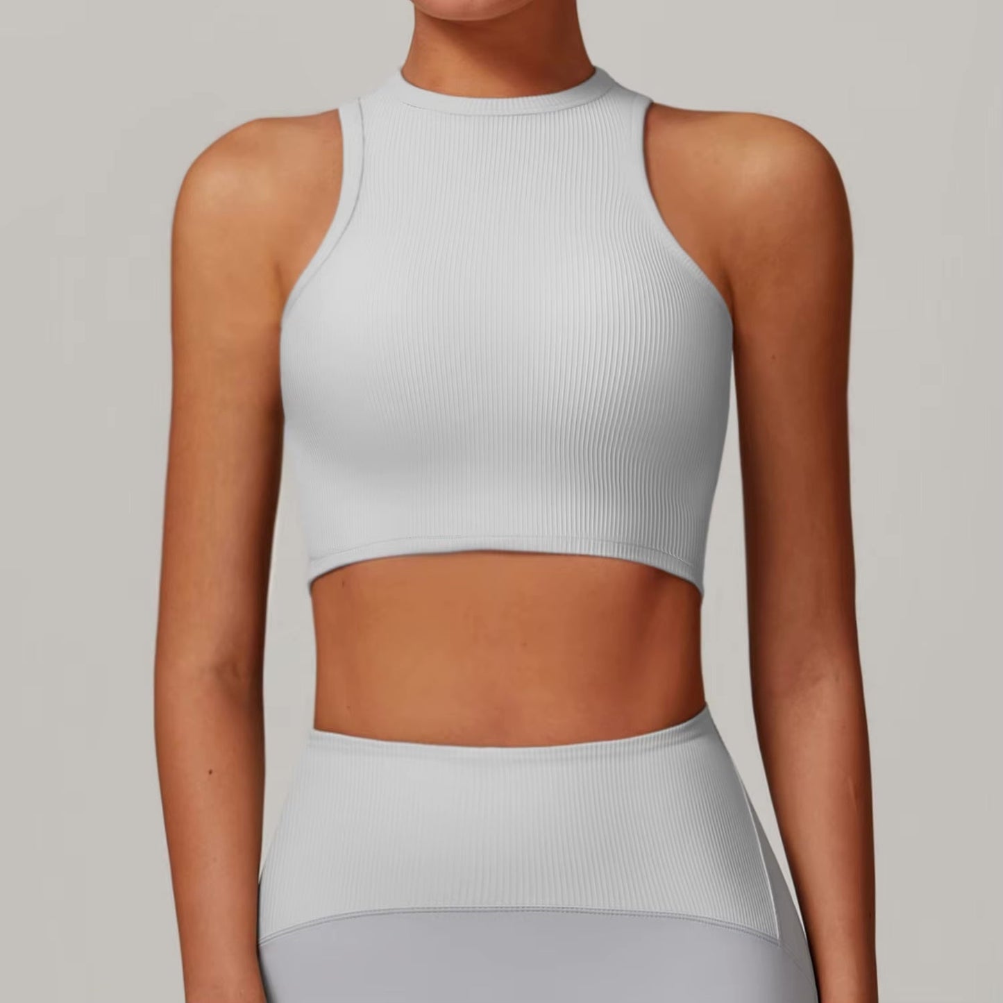 Women's Ribbed Mock Neck Workout Tank – Lightweight Yoga Bra Top