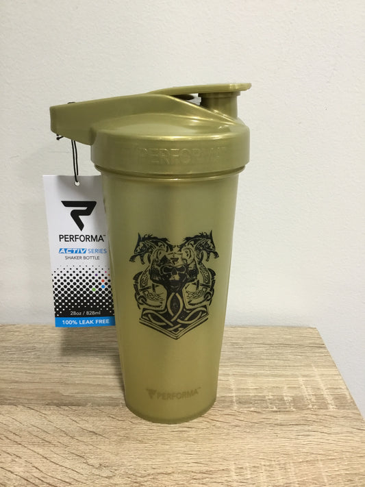 Performa 28oz shaker bottle-gold w/ skull